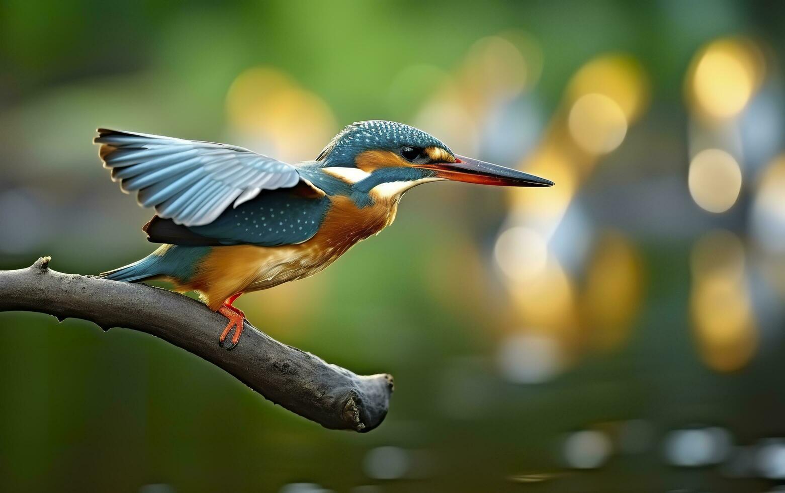 The common kingfisher wetlands bird colored feathers from different birds. Generative AI photo