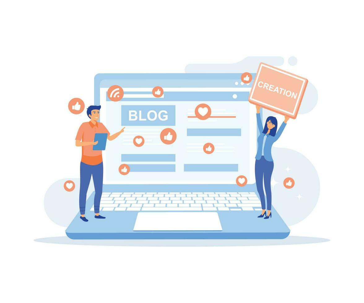 Blog Creation, Starting Personal Lifestyle Vlog, Live Video Streaming Channel Launch, flat vector modern illustration