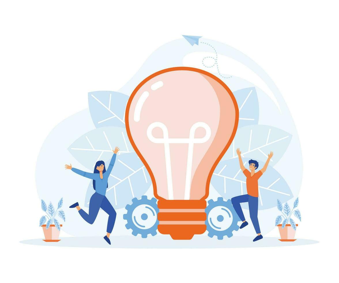 idea comienzo arriba, negocio desarrollo proceso y innovación producto, personas tratar a encontrar mejor idea, plano vector moderno ilustración