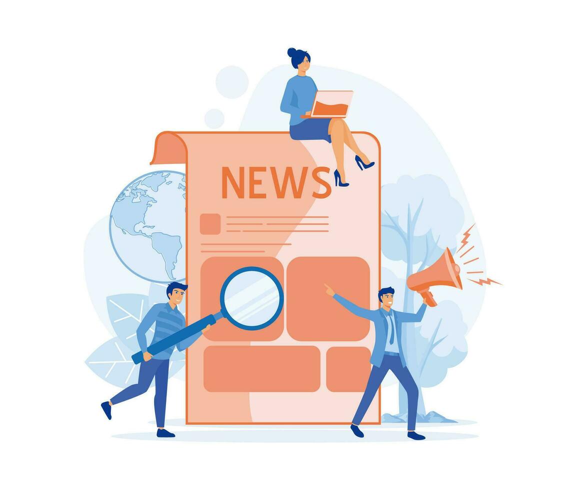 News,  people read breaking news on newspaper.  Global news concept.  flat vector modern illustration