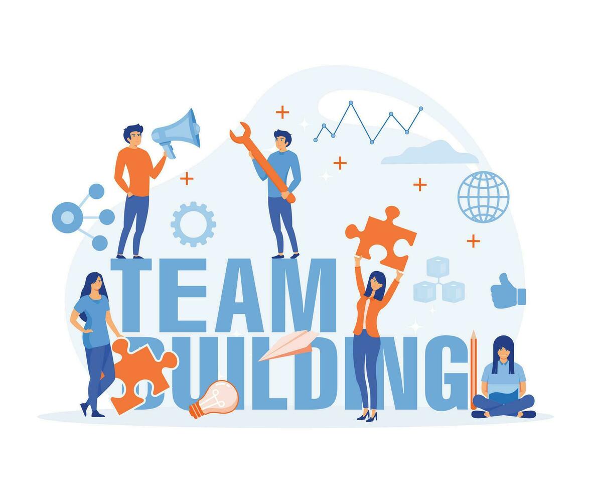 Team building concept. Group of people gather and work together to get good business results. flat vector modern illustration