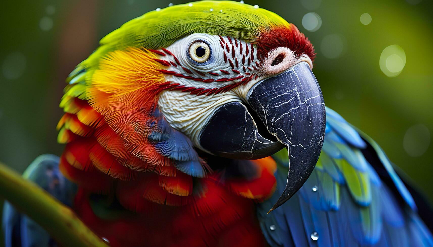 Tropical macaw perched, vibrant feathers in focus. Generative AI photo