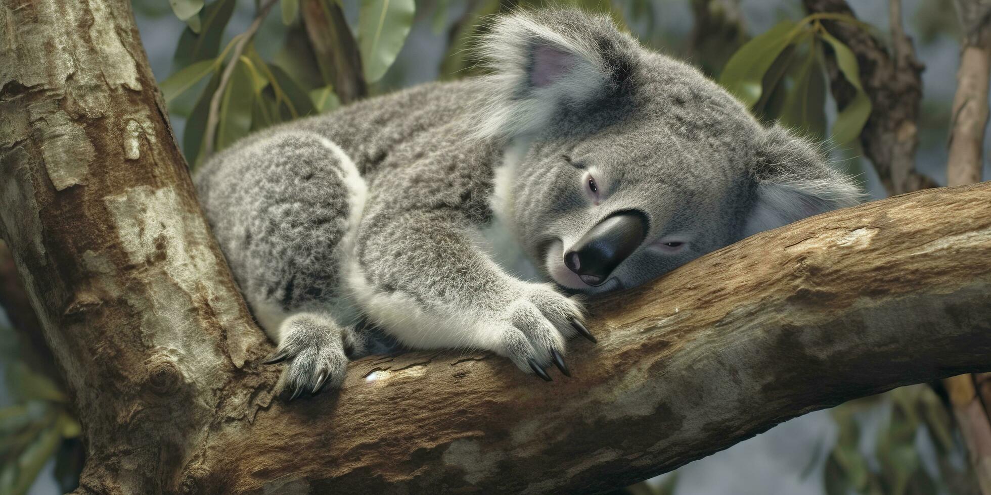 Koala asleep in tree. AI Generated photo
