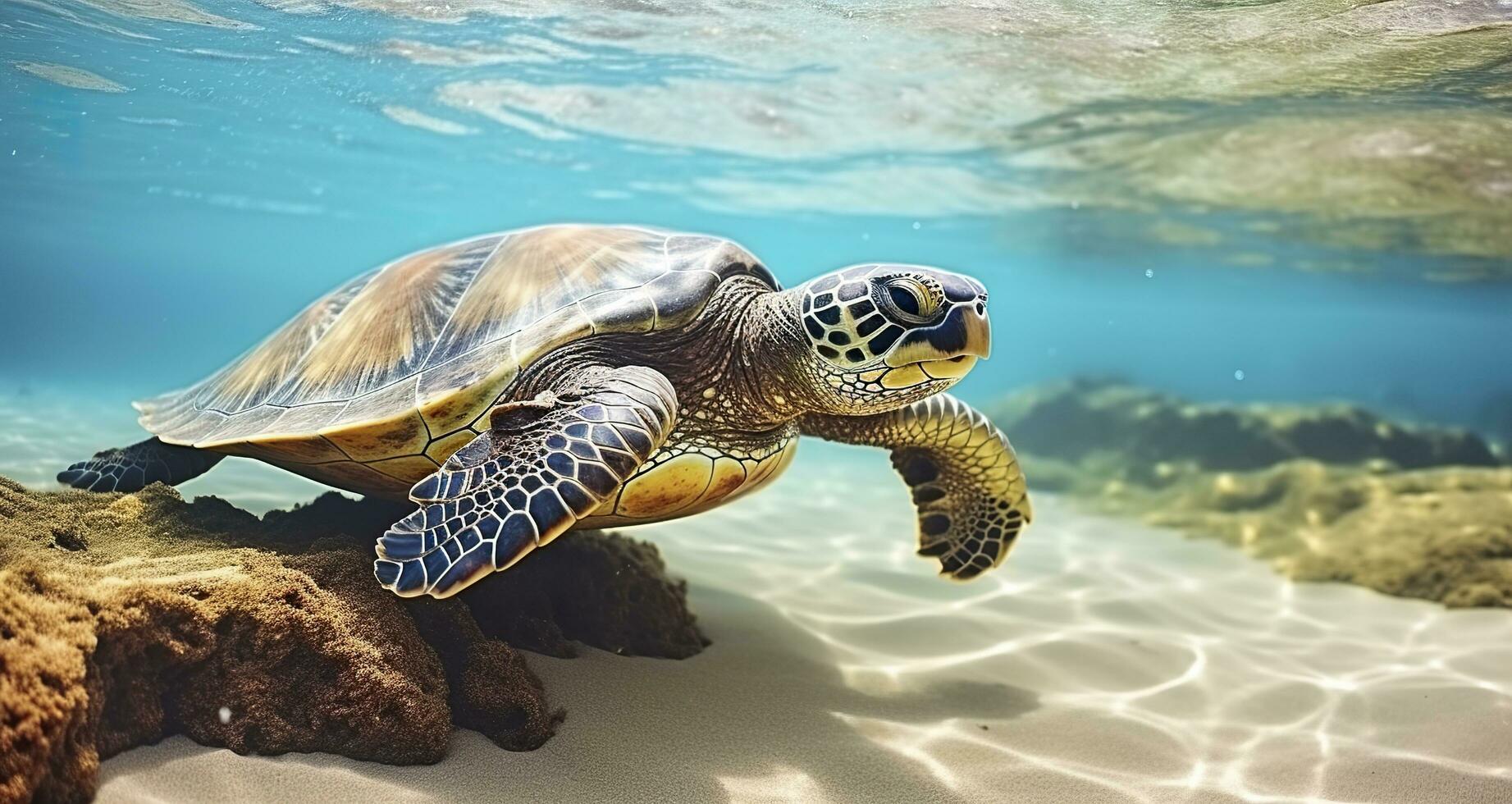 foto de mar Tortuga en el galápagos isla. generativo ai