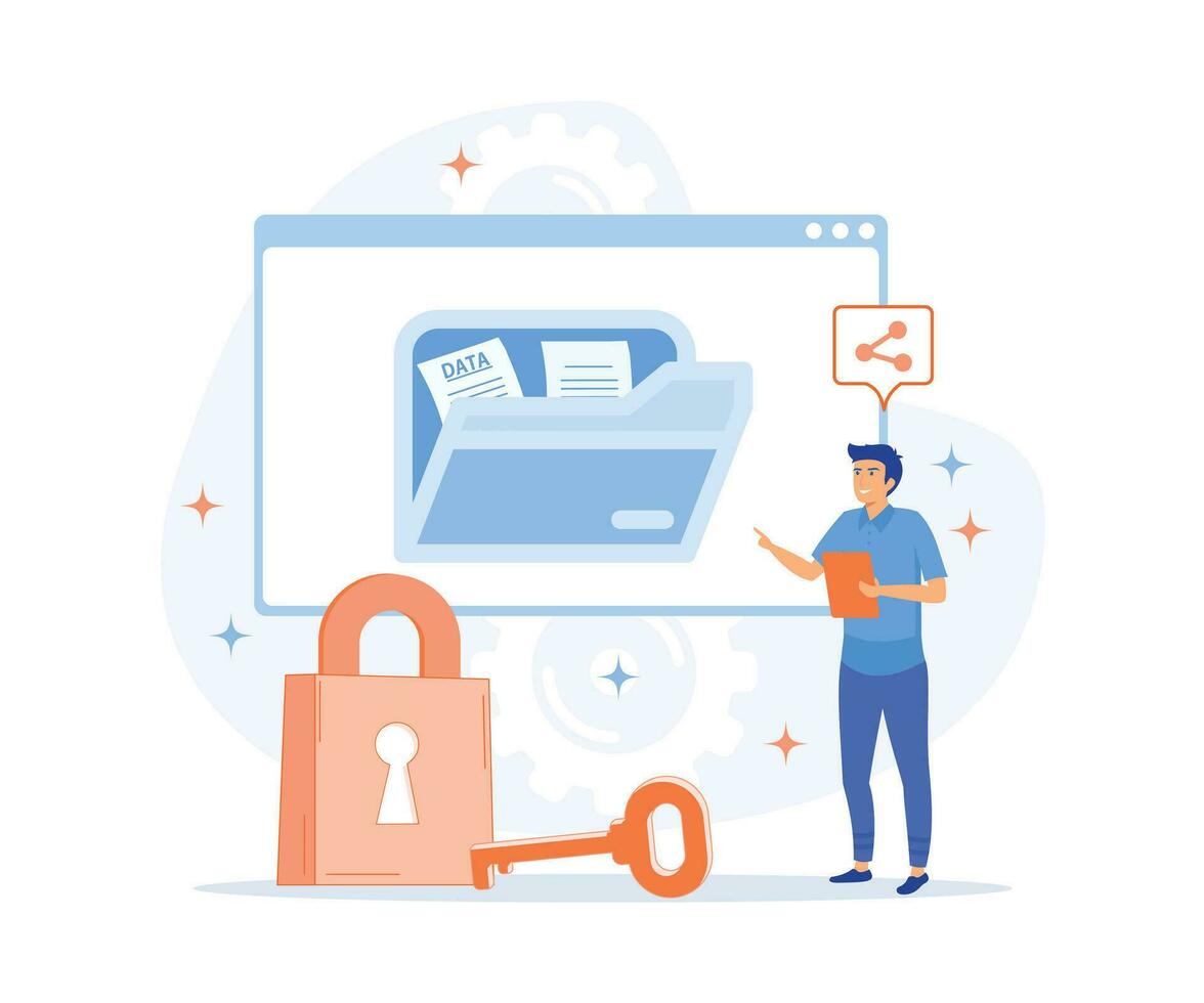 Cyber Security Services to Protect Personal Data.Online Payment Security, Cloud Shared Documents, Server Security,  flat vector modern illustration