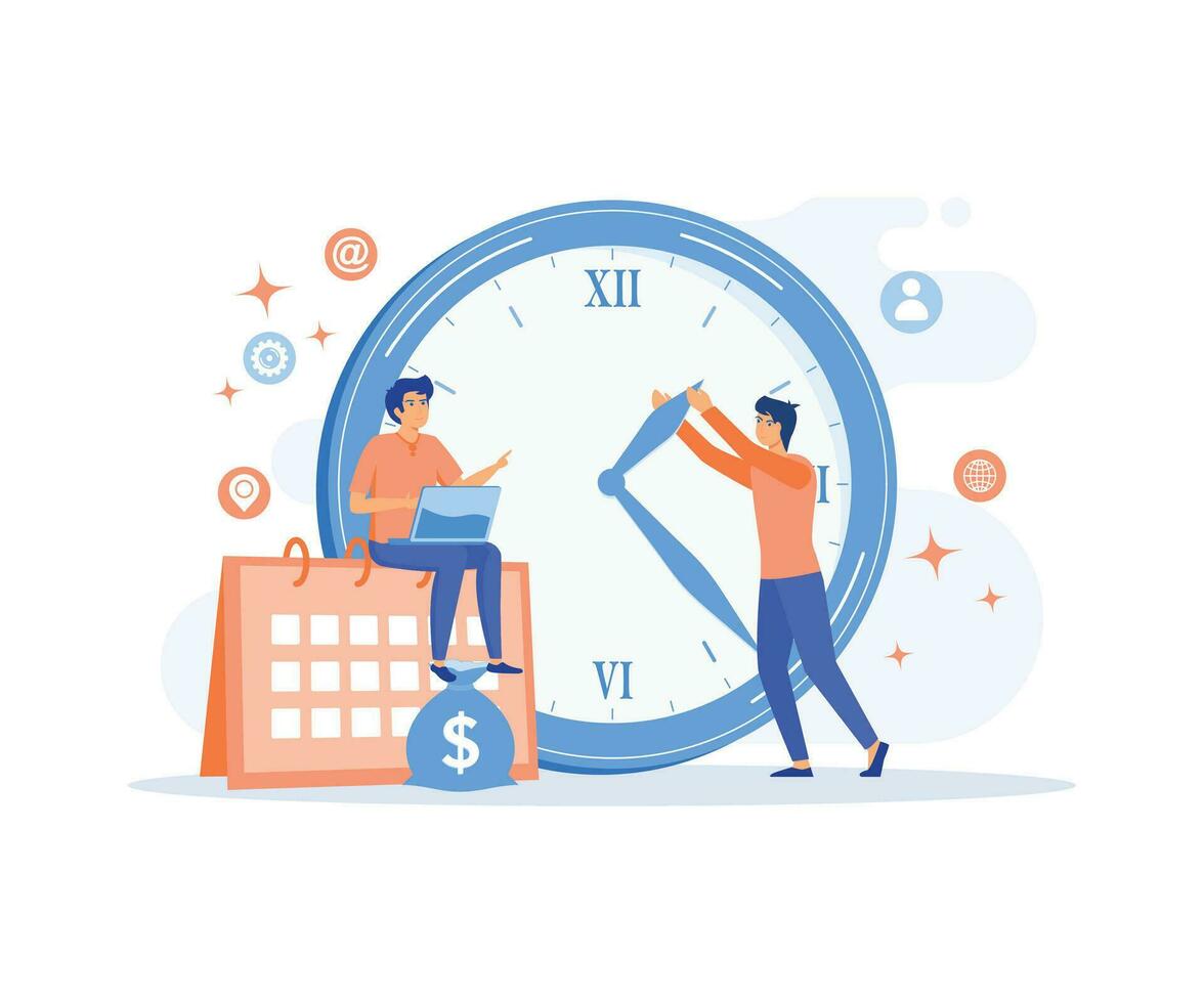 Time Management concept, Businessman Talking Time Management Business Strategy. flat vector modern illustration