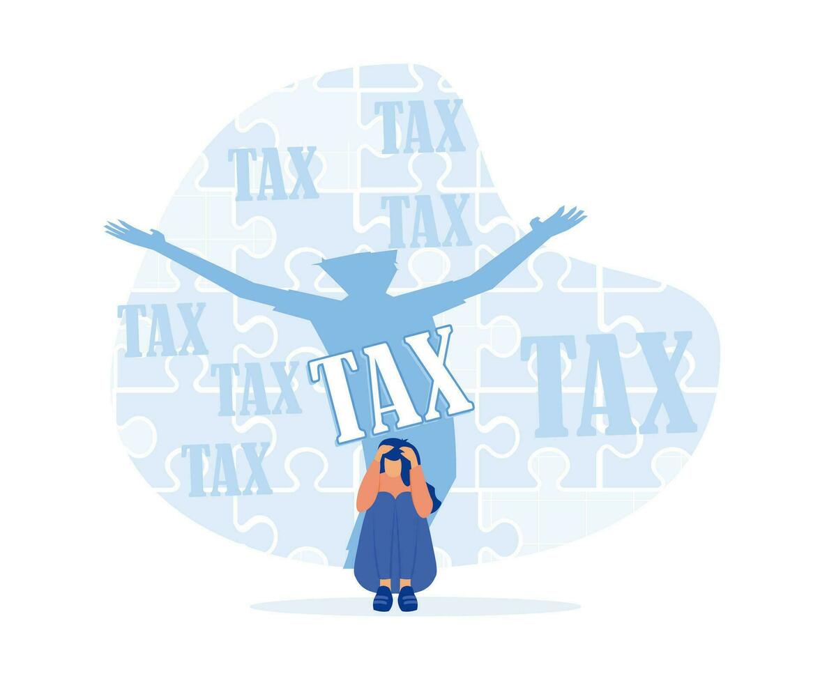 impuesto carga pago obligación, negocio personas asustado con impuesto deuda carga, plano vector moderno ilustración