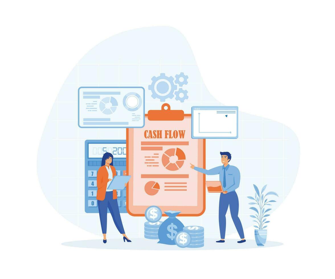 Cash Flow Vector Illustration Concept. Business people with online cash flow report. flat vector modern illustration