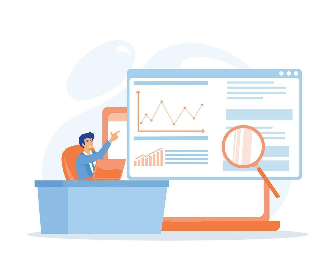 Data driven business, Data analytics, data-driven business, comprehensive strategy, reliable decision making. flat vector modern illustration