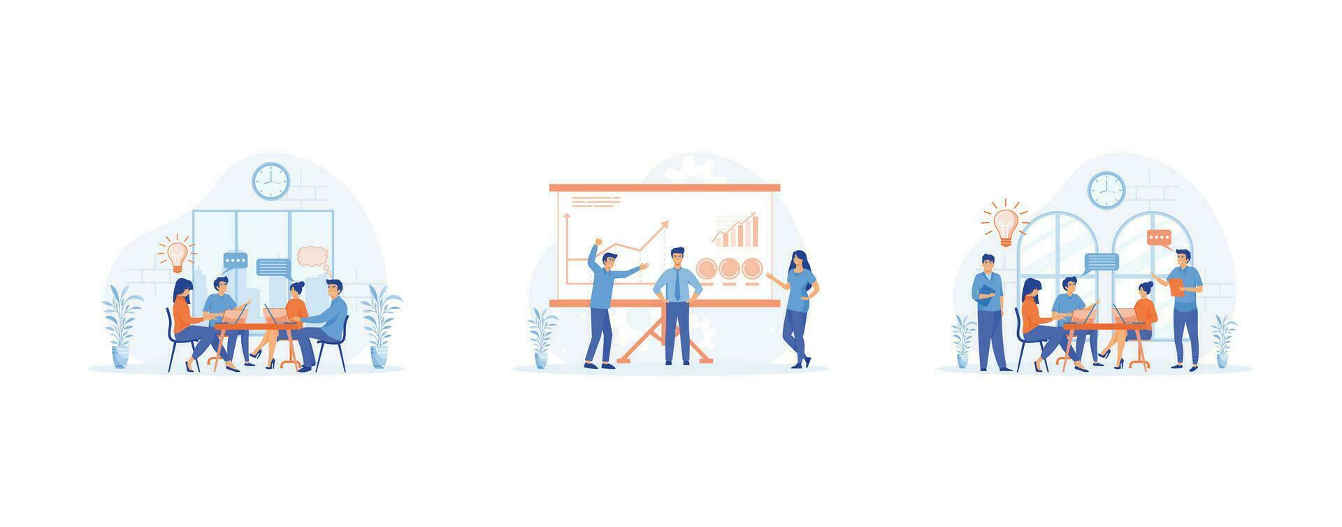 business meeting or team work concept,  team applaude at office meeting. set flat vector modern illustration