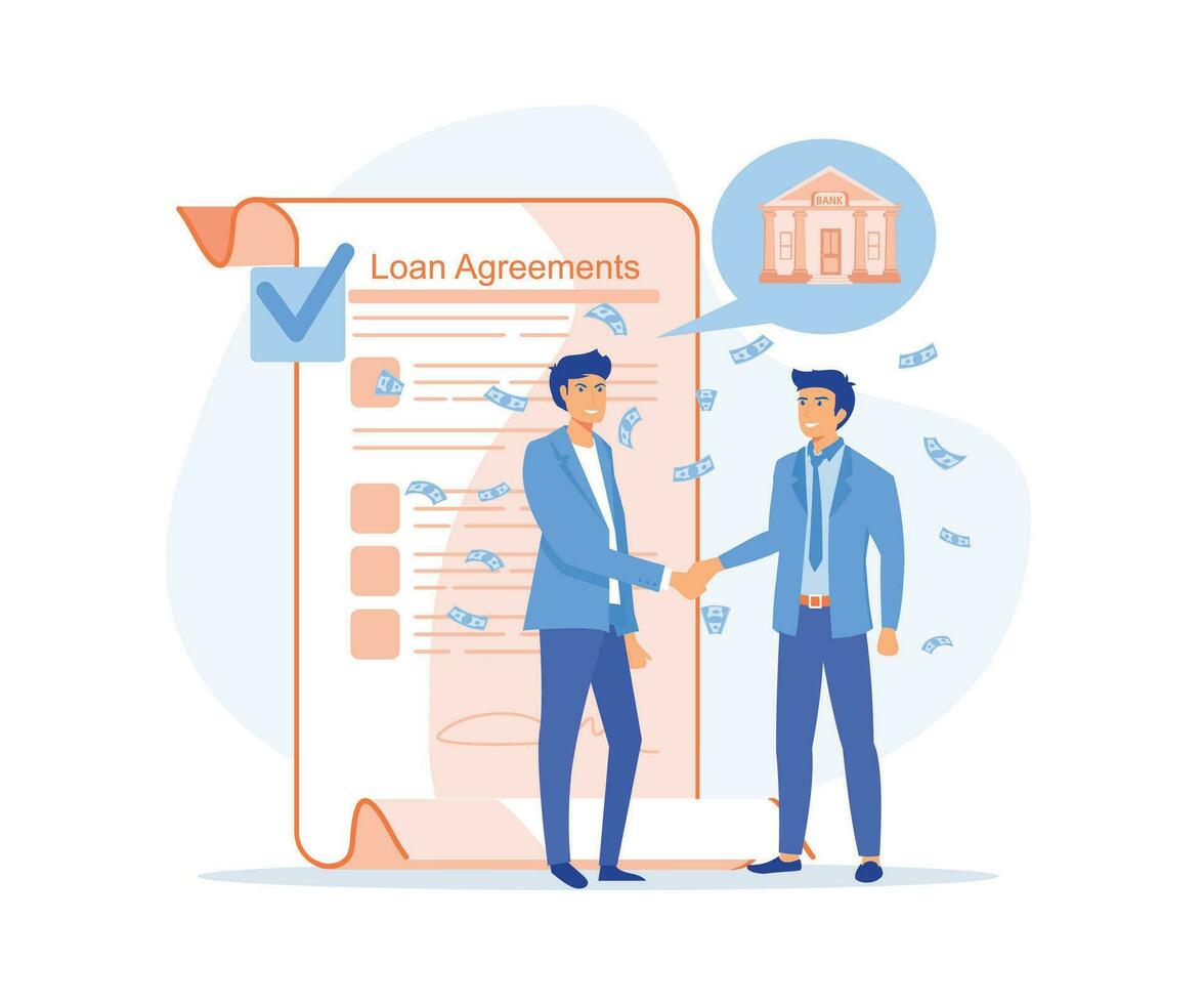 loan agreement concept,  borrow money from the bank, personal loan or financial support, flat vector modern illustration