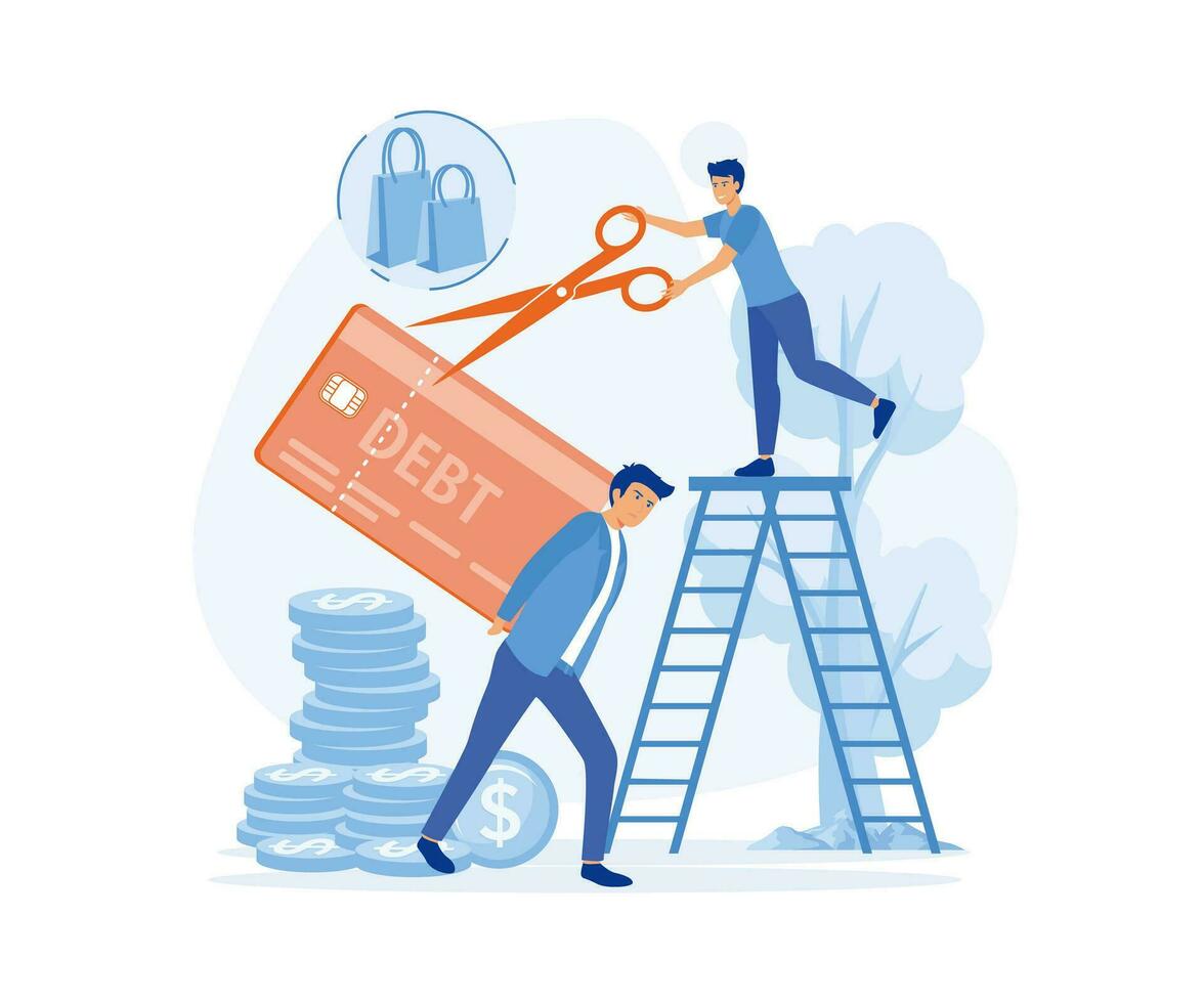 Credit Card Debt  Concept. a person trap in a credit card debt, flat vector modern illustration