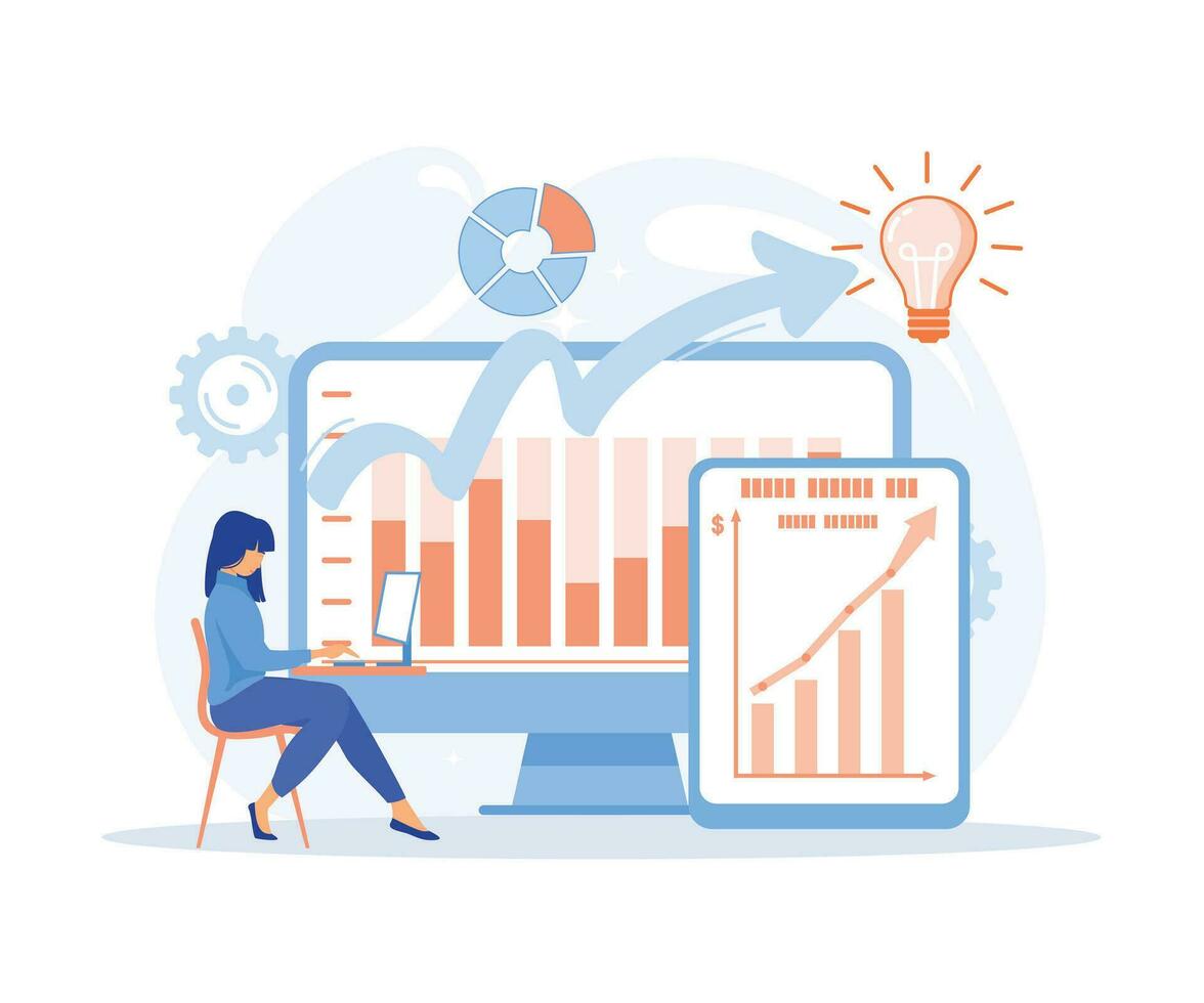Business intelligence, data analysis, obtaining analytical information for making strategic business decisions. management tools, flat vector modern illustration