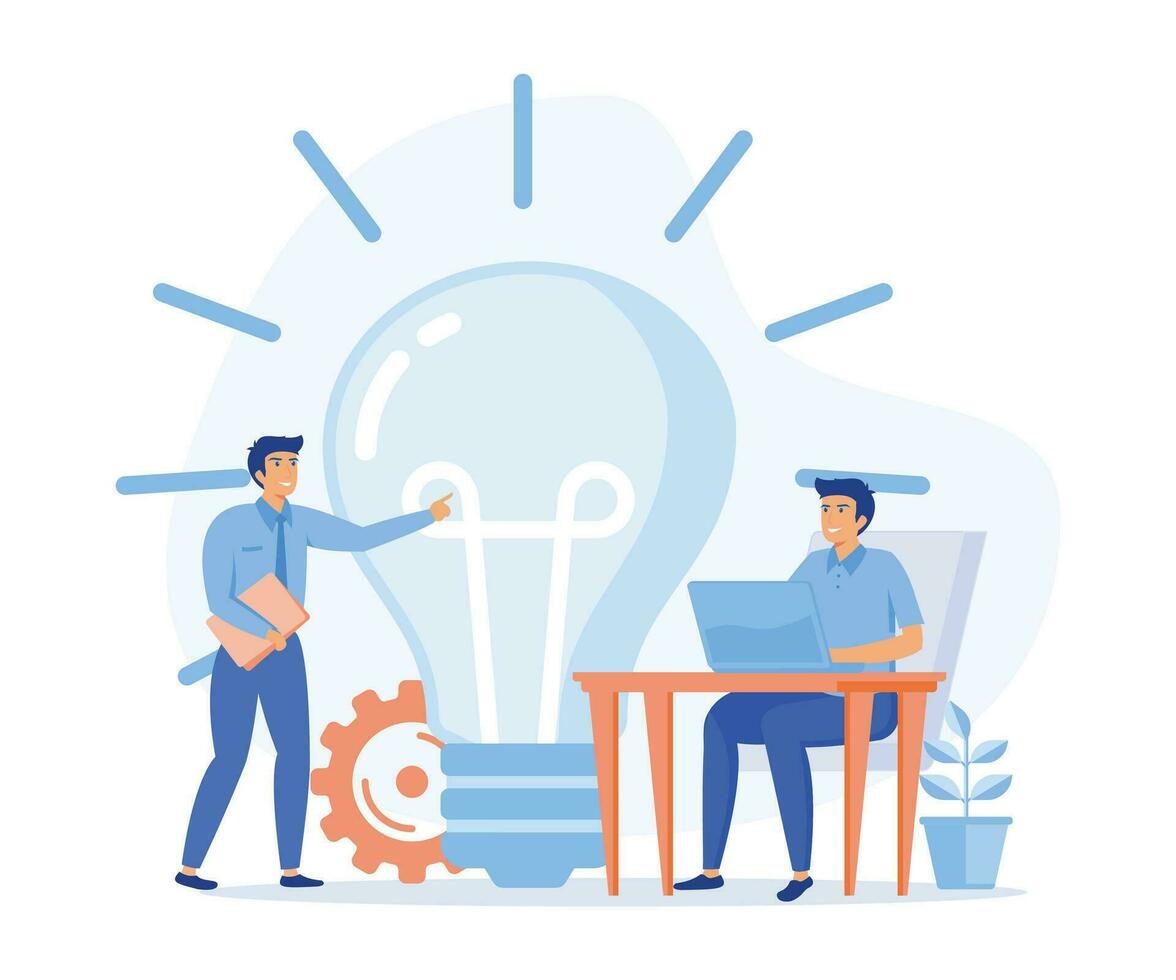 online assistant at work. manager at remote work, searching for new ideas solutions, working together in the company,  flat vector modern illustration