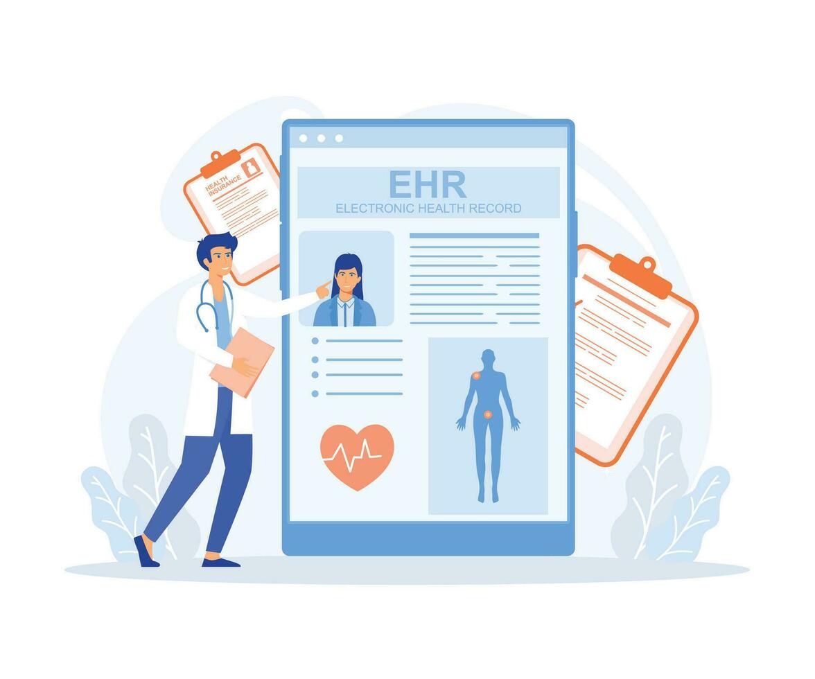 Electronic health record, New technology to replace paper clinical data, medical treatment history application, flat vector modern illustration