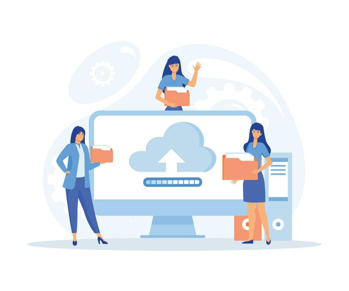 Download file concept. Cloud service and information exchange on Internet. Progress, modern technologies and digital world. flat vector modern illustration