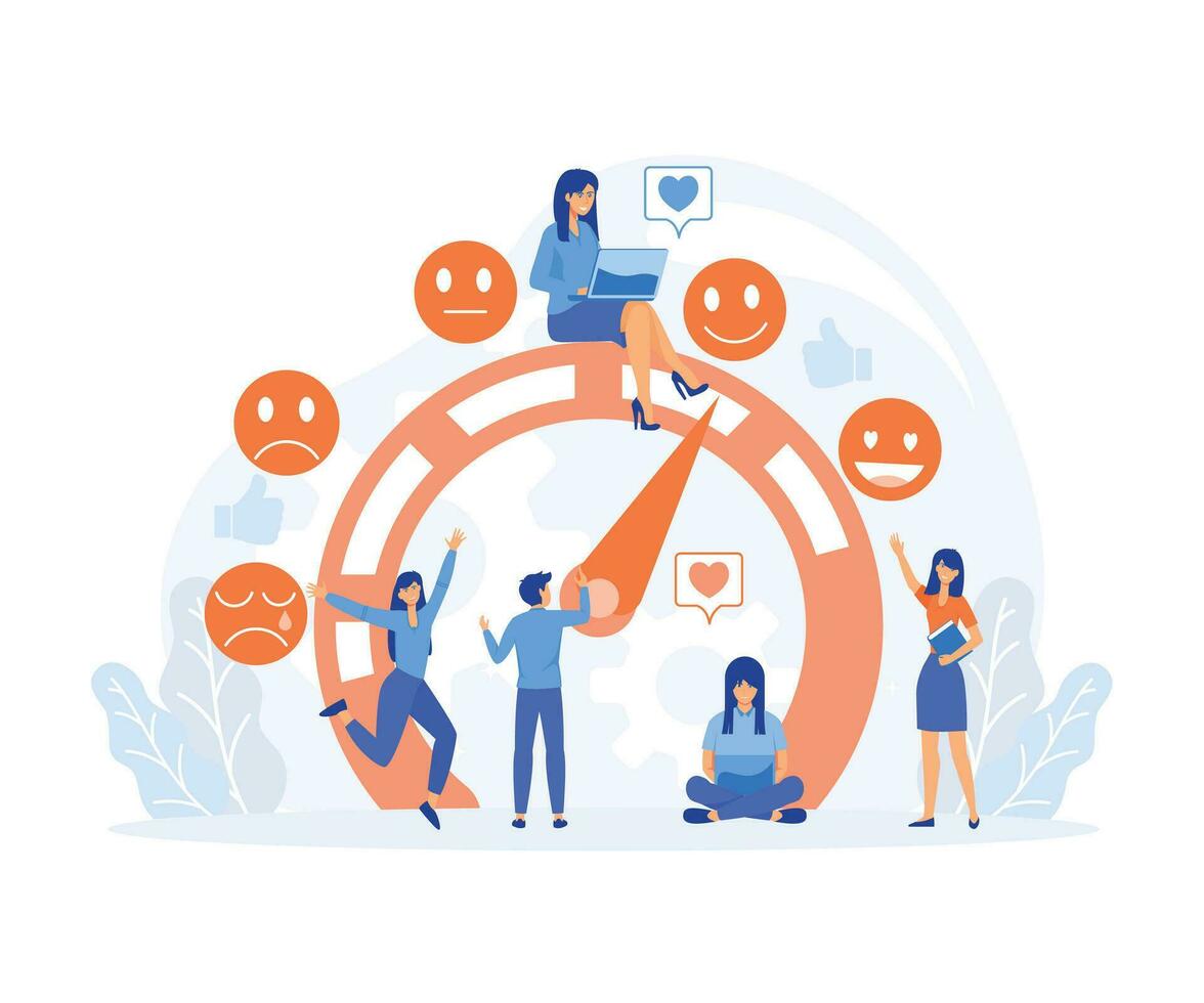 User Experience, Customer Satisfaction Meter with Emotions Icons. Consumer Online report, flat vector modern illustration