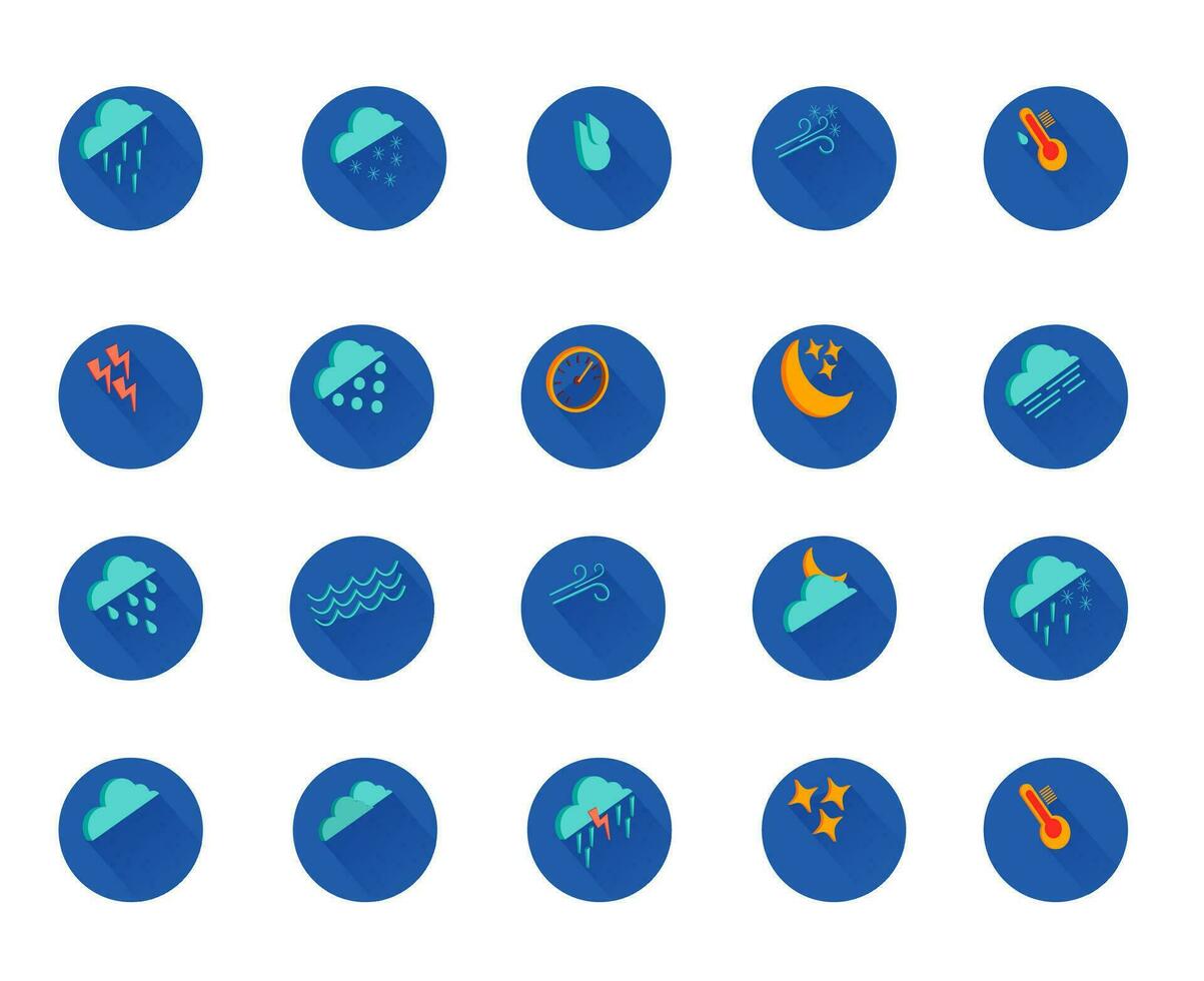 set of isometric weather forecast icons on a block with shadow vector