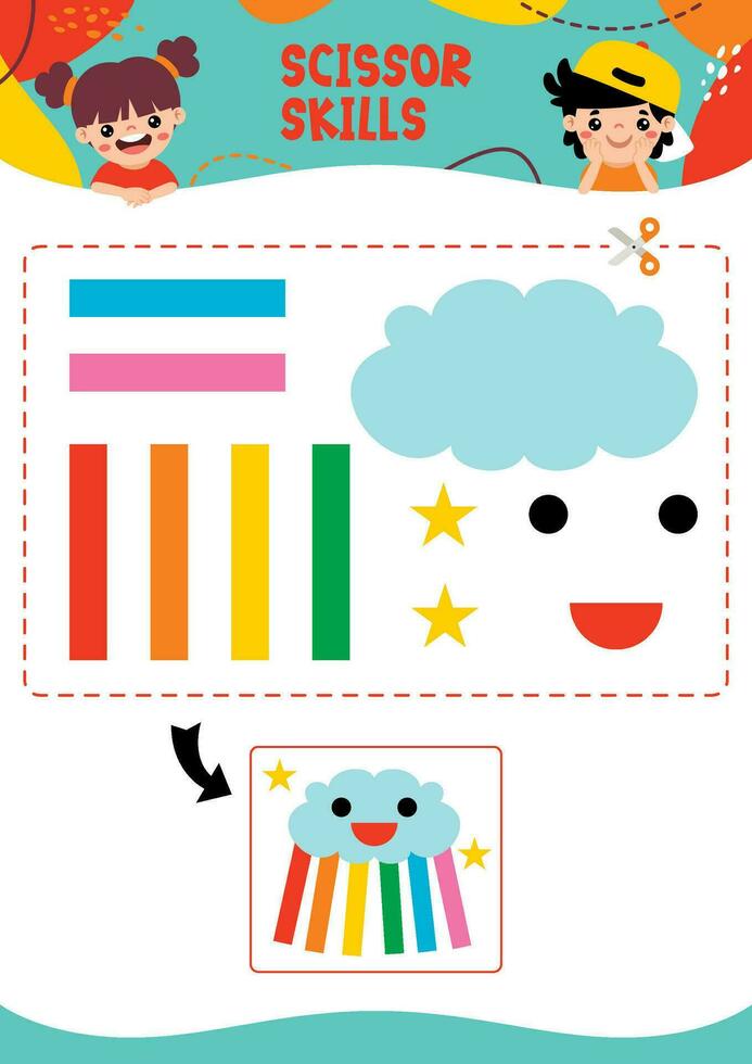 Cutting Paper Activity Page Template vector