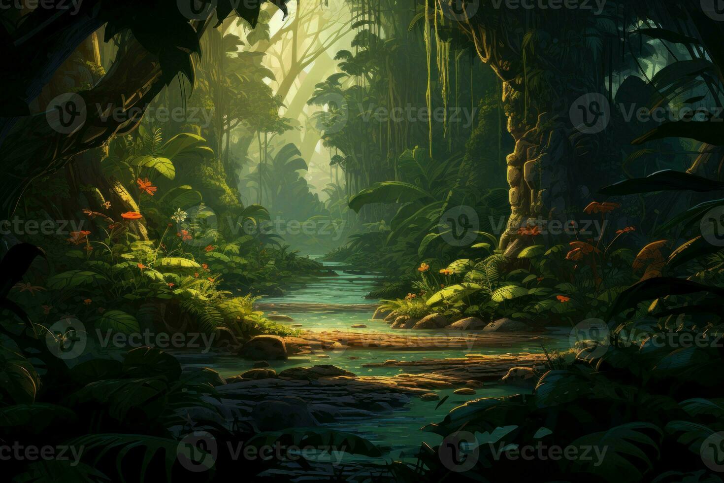 Vibrant Fantasy jungle. Generate Ai photo