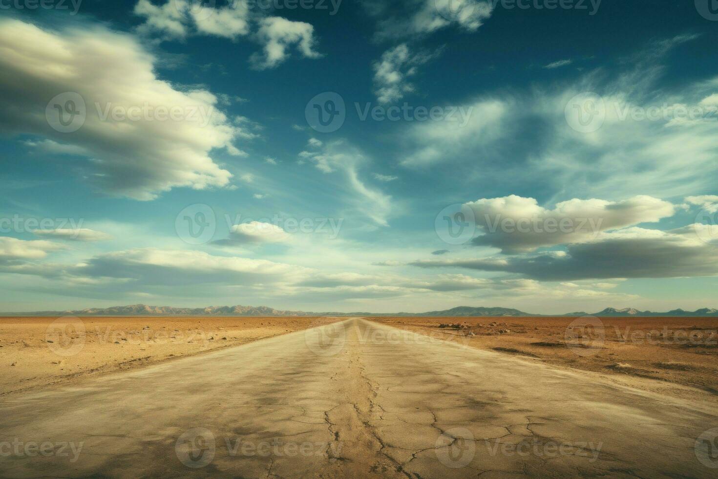 Solitary Empty car road desert. Generate Ai photo