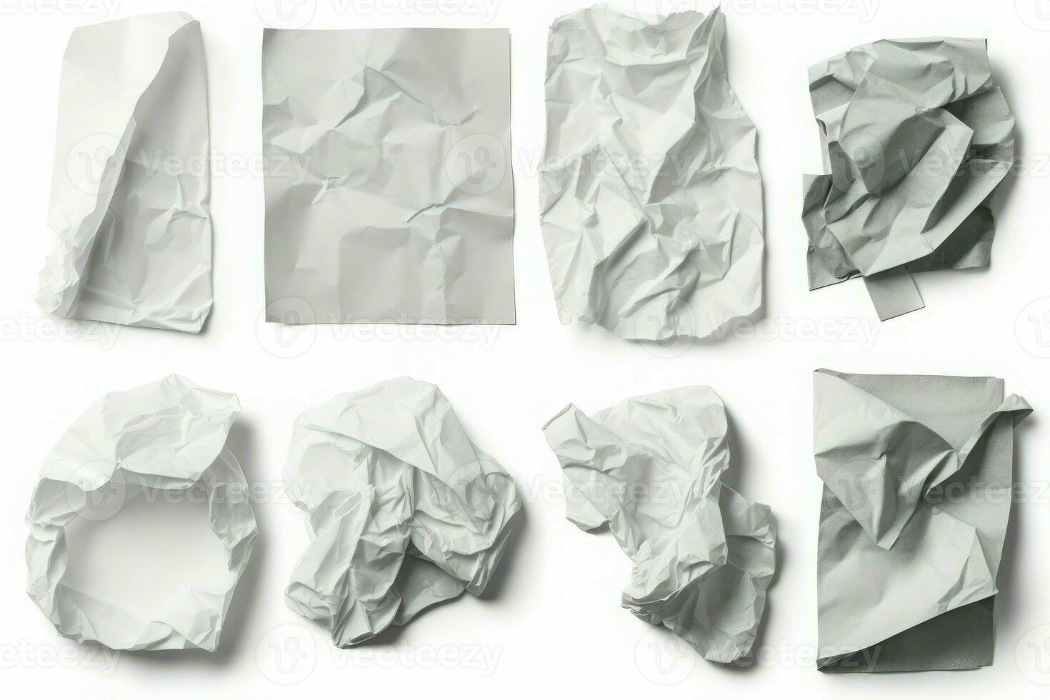 Set of crumpled sheets of different paper. Generate Ai photo