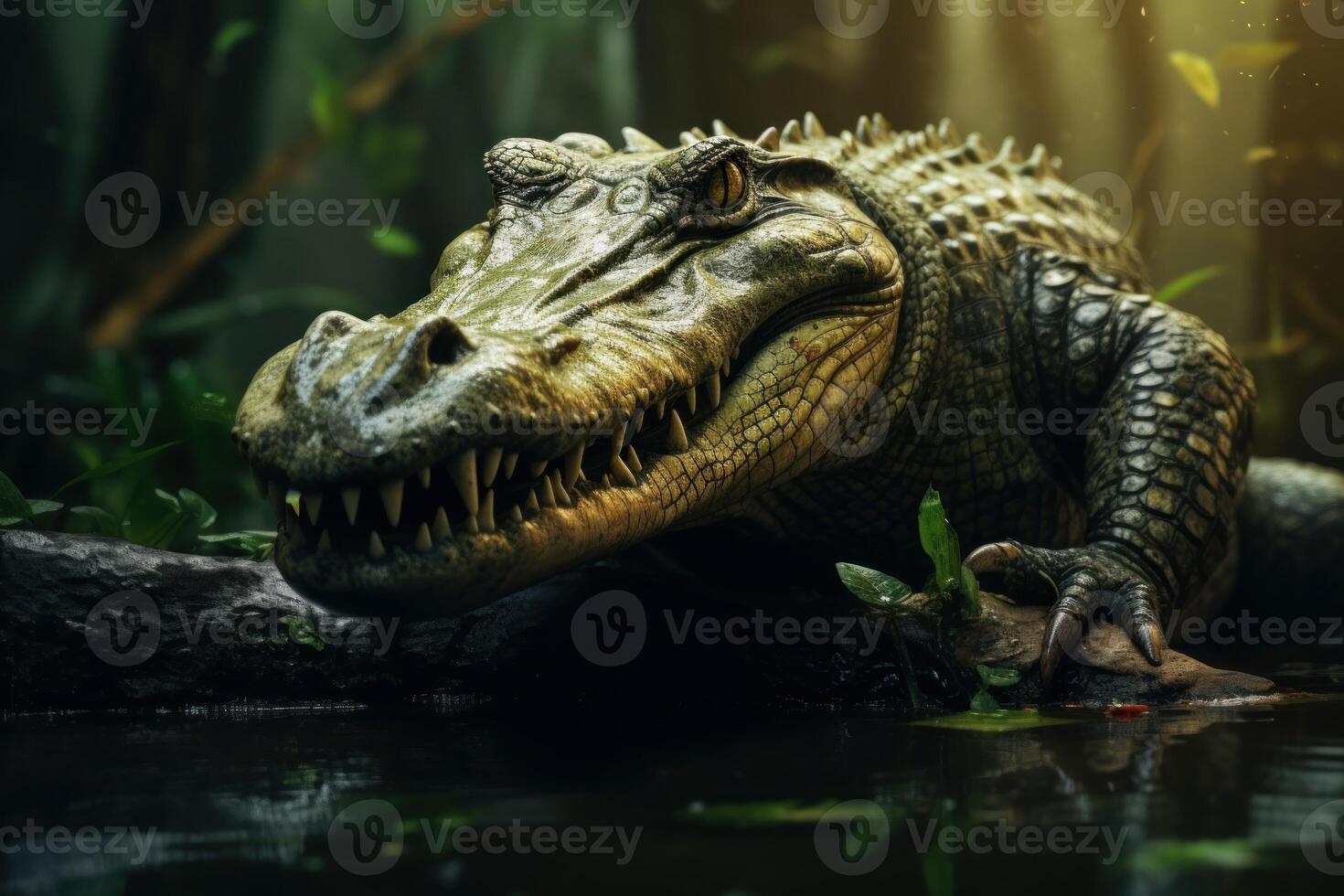 Unpredictable Wild crocodile scary. Generate ai photo