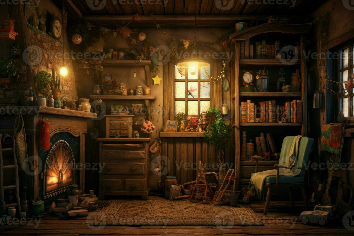 Warm Cozy old room. Generate Ai photo