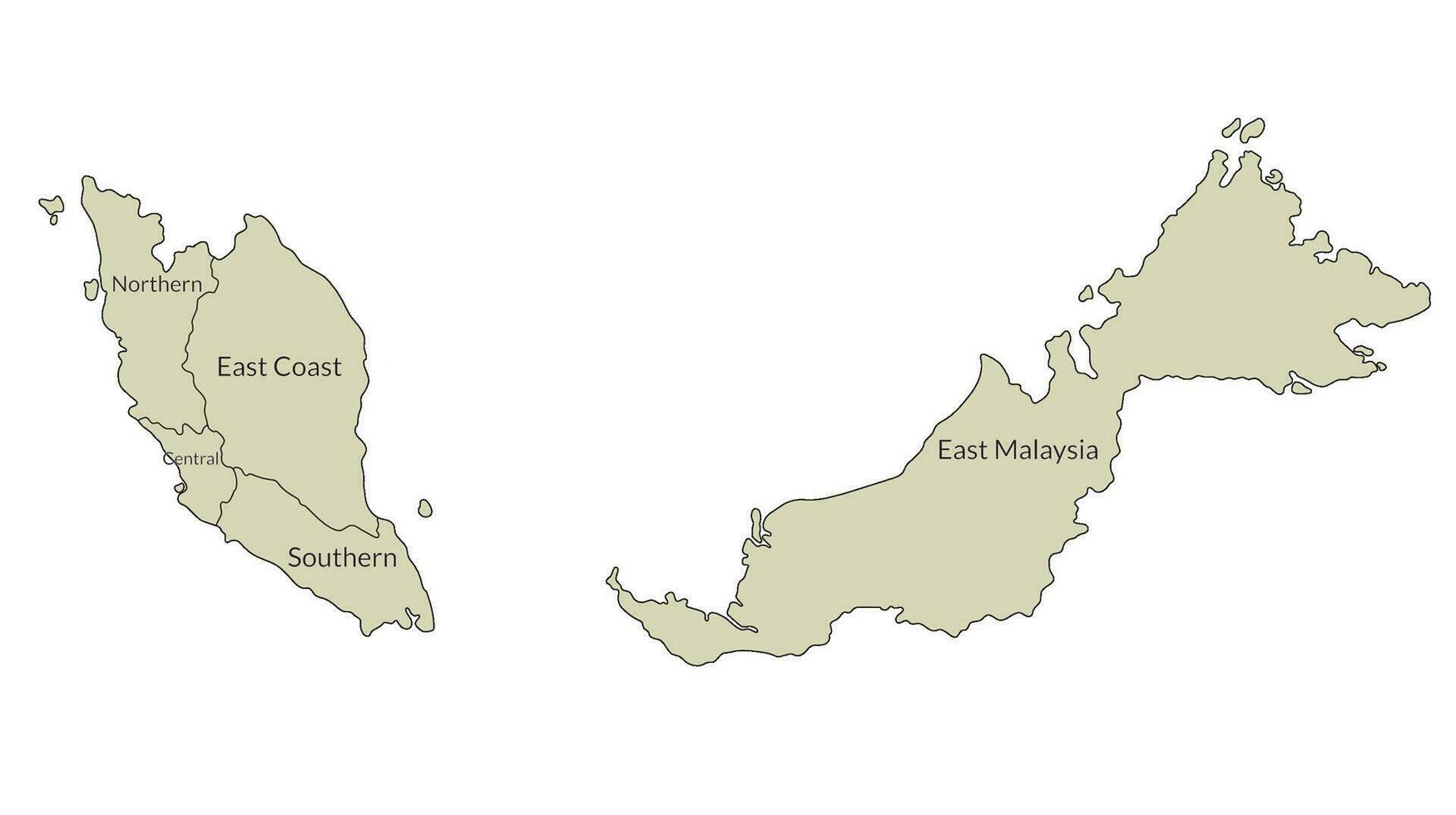 Malaysia map with main regions. Map of Malaysia vector