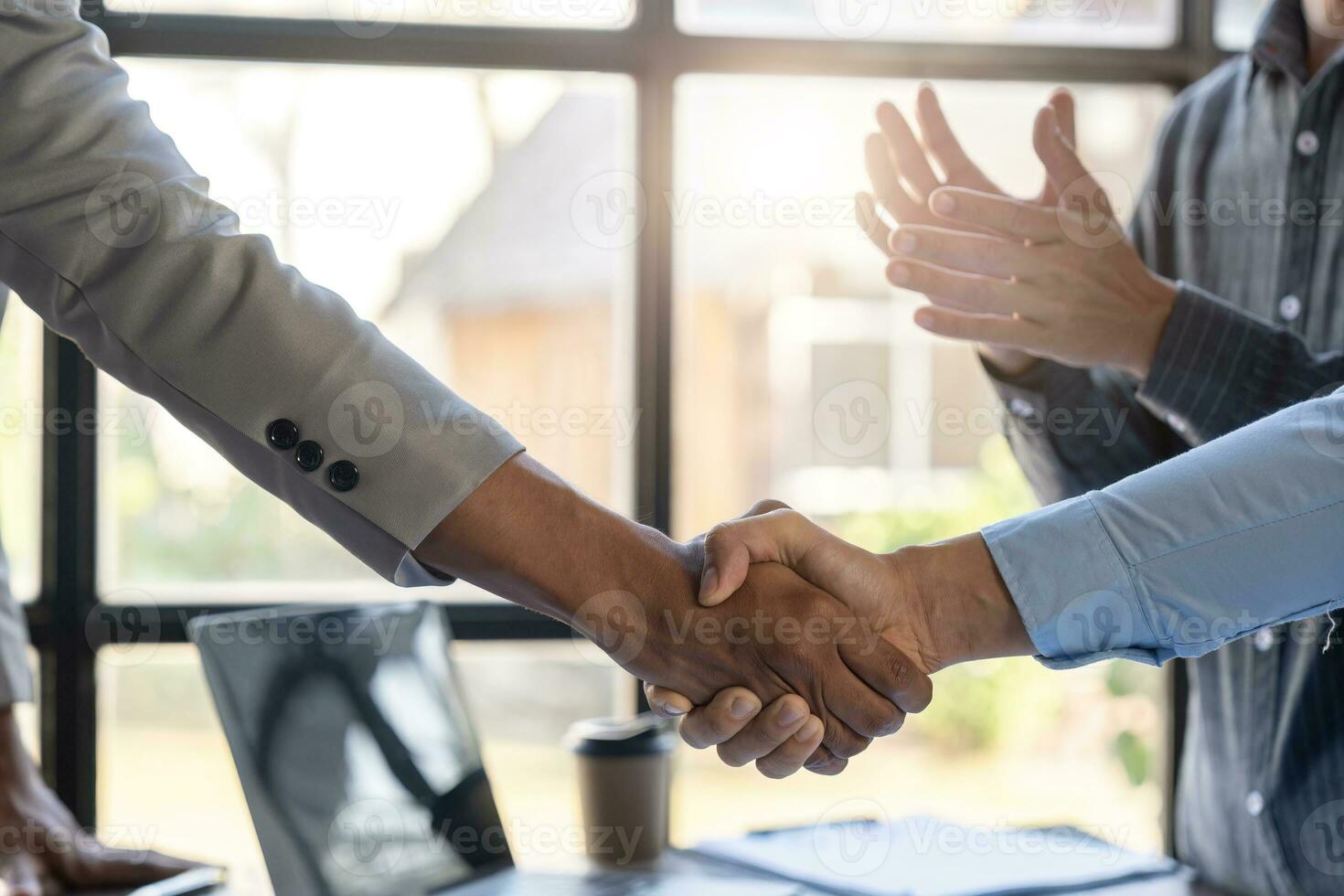 Business people shaking hands, finishing up a meeting. business etiquette, congratulation, merger and acquisition concept photo