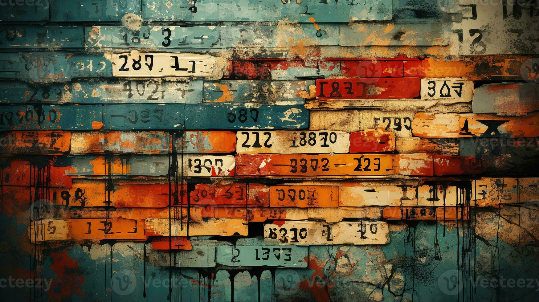 generativo ai, aleatorio collage de papel piezas y palabras, pintado muro, calle pintada grunge estilo foto