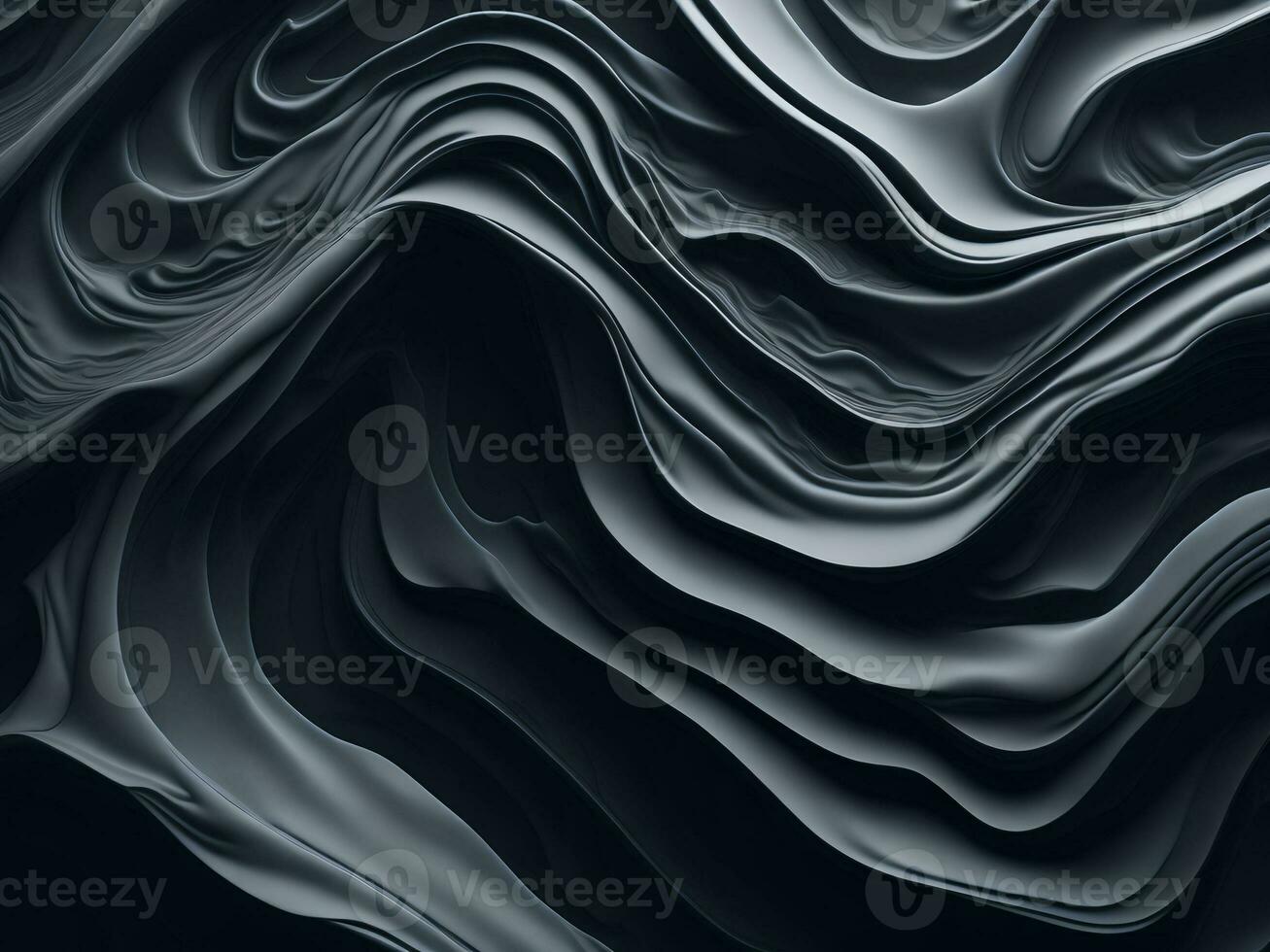 3D Futuristic Elegant Abstract Fluid Black Wave Monochrome Pattern Background AI Generative photo