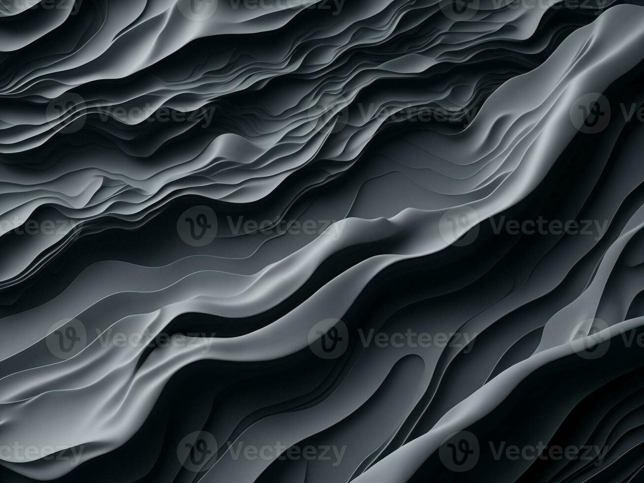 3D Futuristic Elegant Abstract Fluid Black Wave Monochrome Pattern Background AI Generative photo