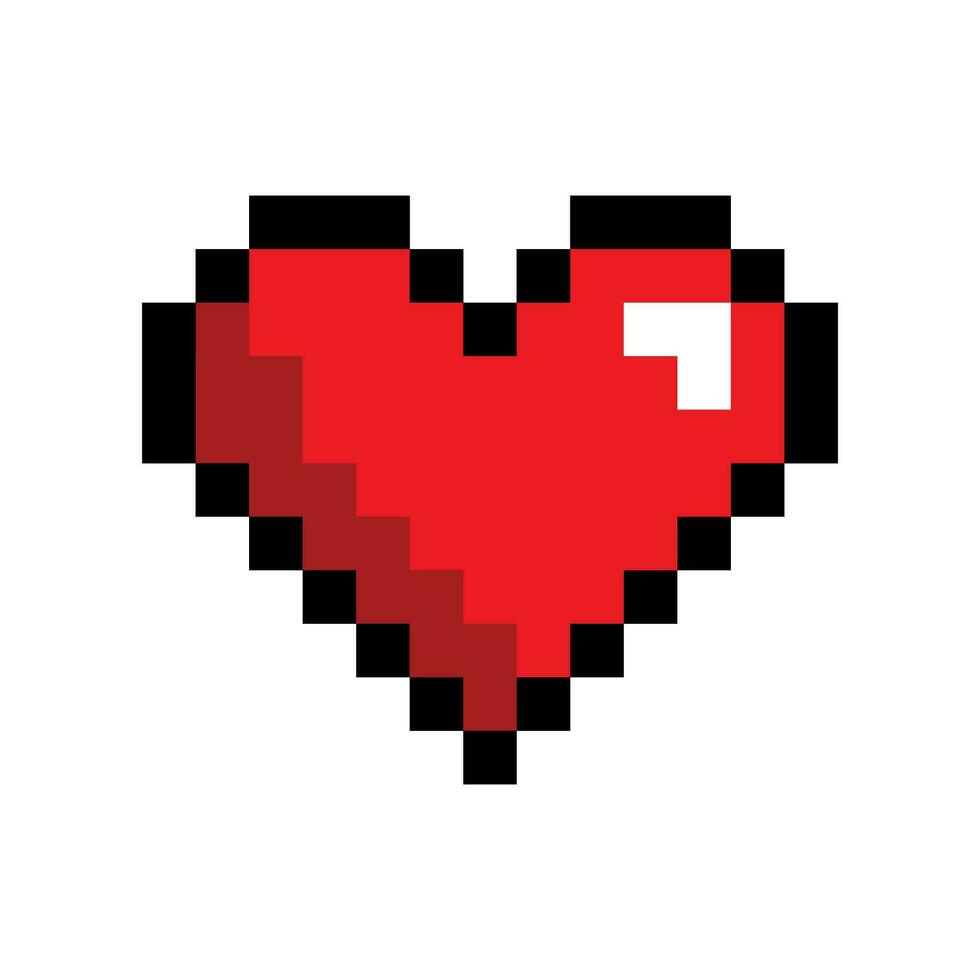 Pixel heart, pixel art vector illustration, 8-bit heart icon, Red heart pixel graphic, Video game heart icon