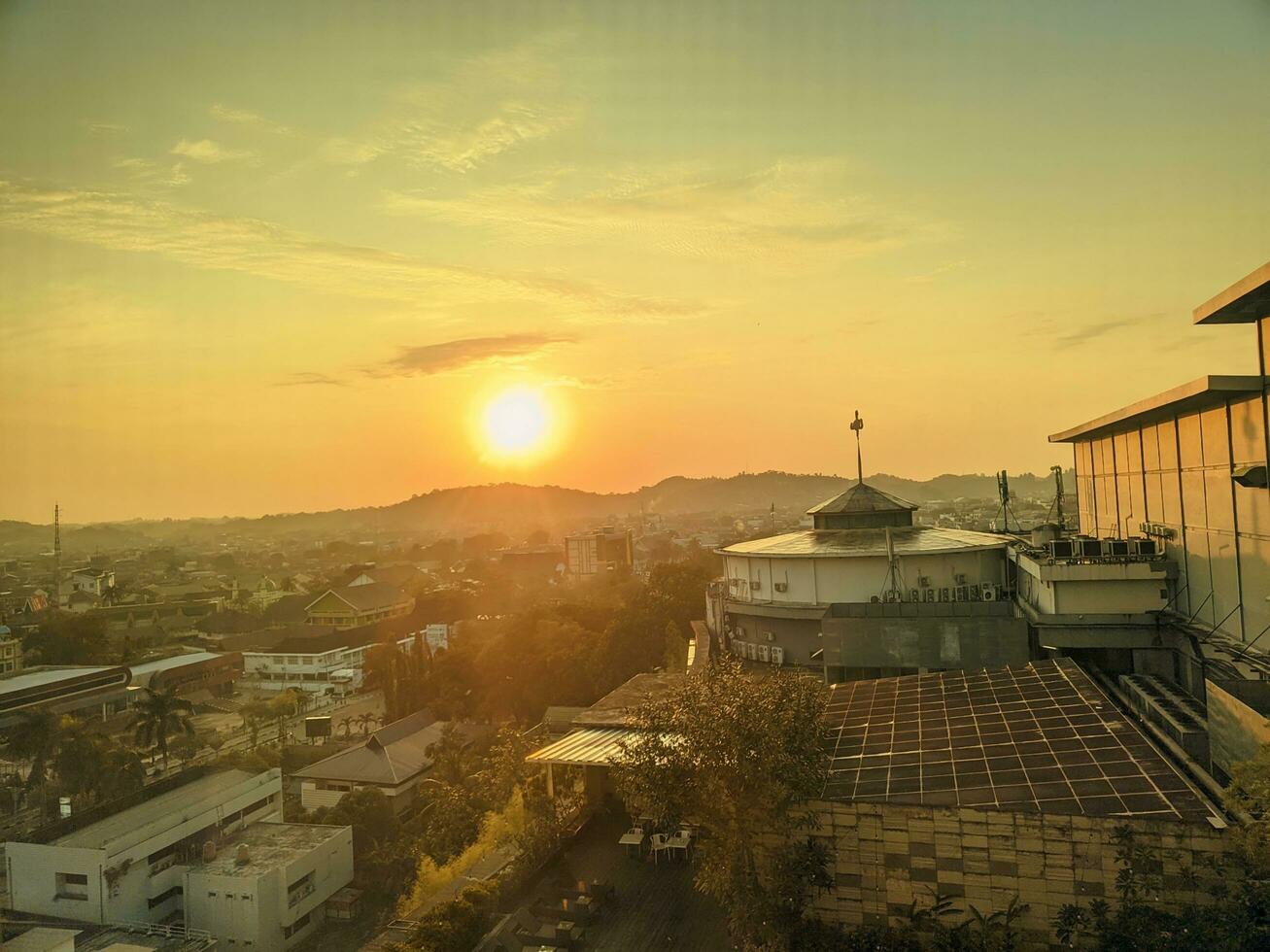 twilight sky with sunset in the city of Samarinda photo