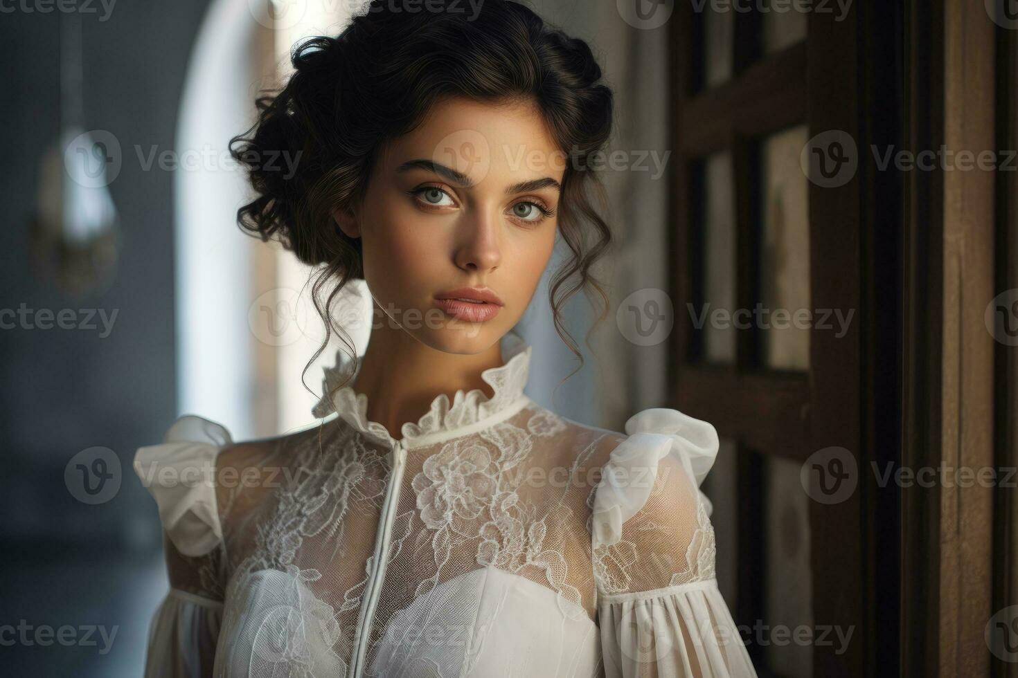 Beautiful bride in a lace dress ai created photo