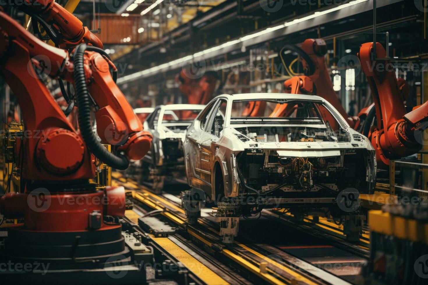 With robotic arm welding pieces of the car  ai created photo