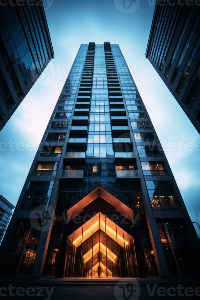 of wide - angle on a tall building AI created photo