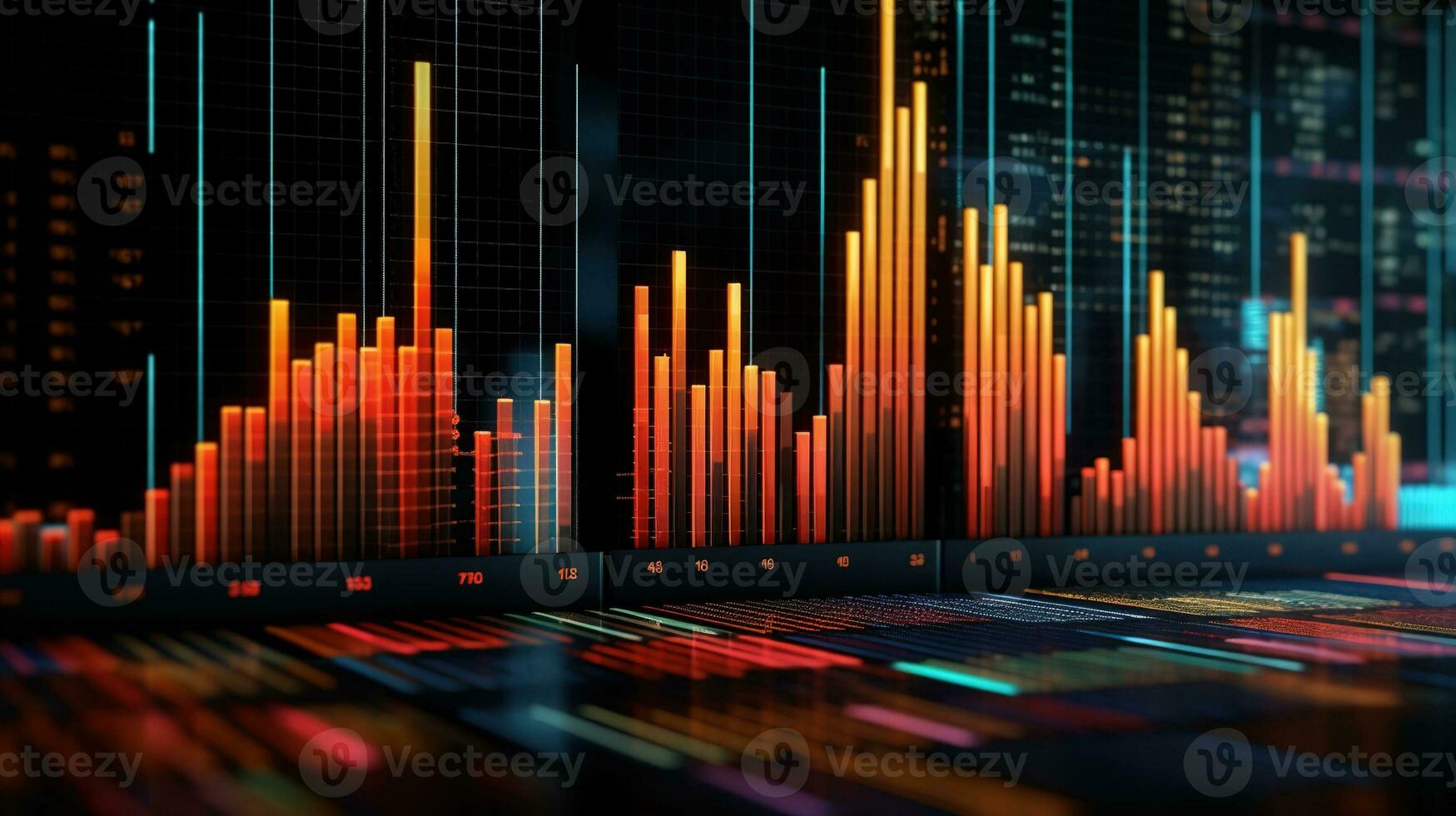 Generative AI, stock market chart lines, financial graph on technology abstract background represent financial crisis, financial meltdown. Technology concept, trading market concept. photo