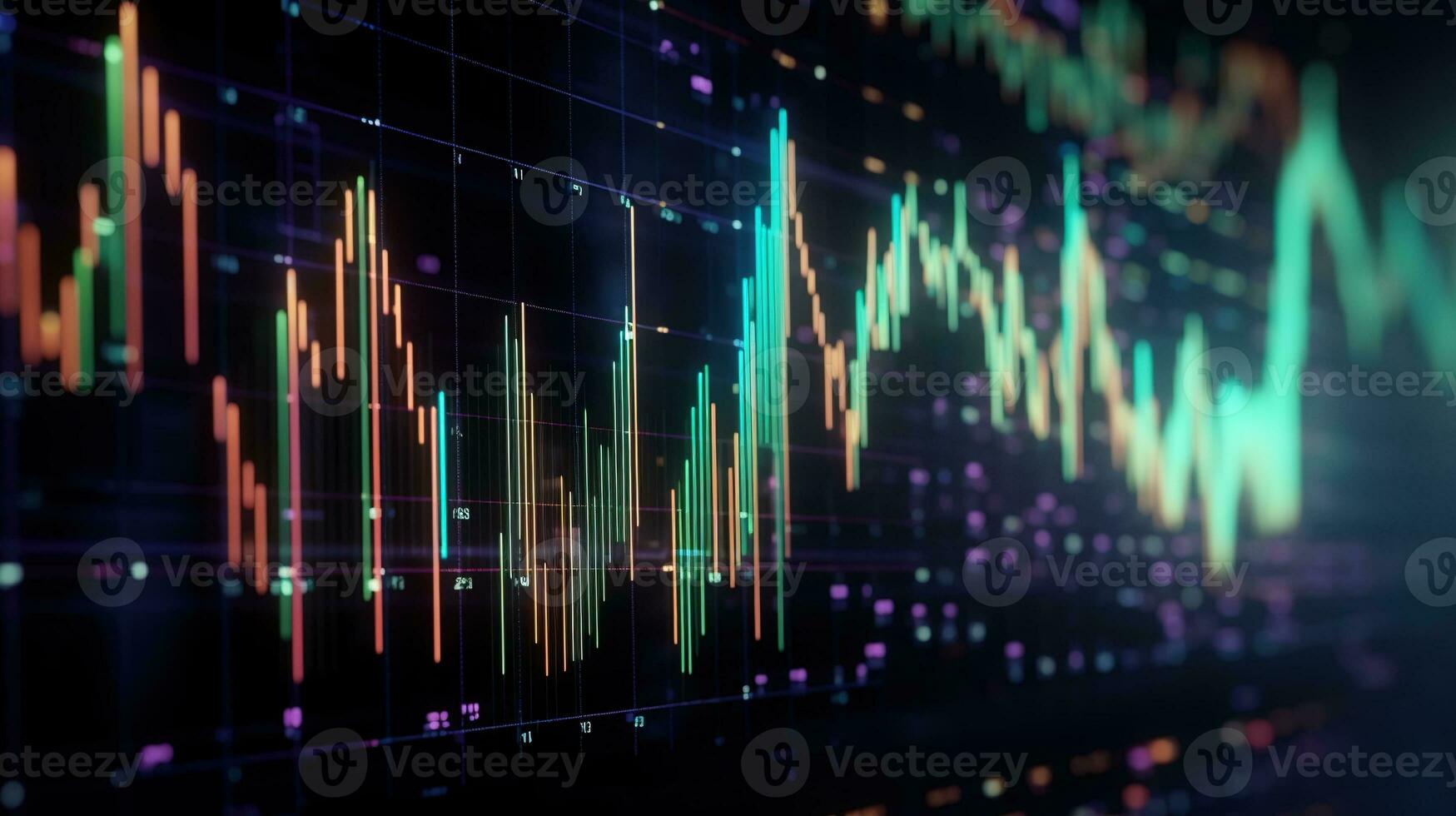 Generative AI, stock market chart lines, financial graph on technology abstract background represent financial crisis, financial meltdown. Technology concept, trading market concept. photo