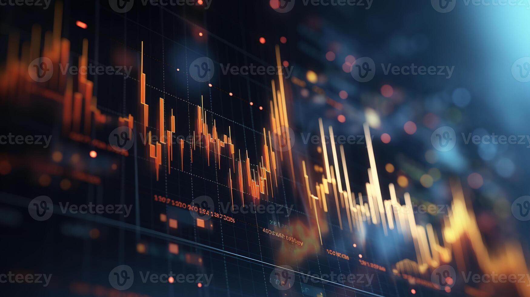 Generative AI, stock market chart lines, financial graph on technology abstract background represent financial crisis, financial meltdown. Technology concept, trading market concept. photo