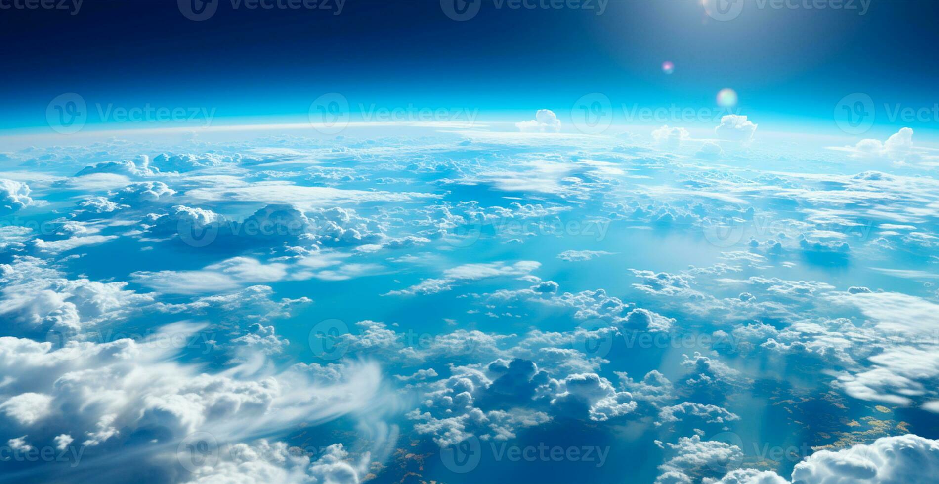 Blue sky with bright sun as abstract panoramic background - AI generated image photo