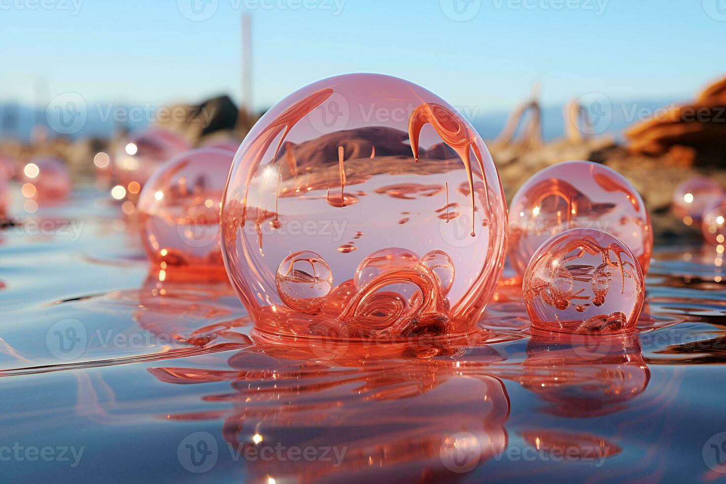 Beautiful texture of liquid bubbles. Abstract pattern background, bright hue colors. Generative ai photo