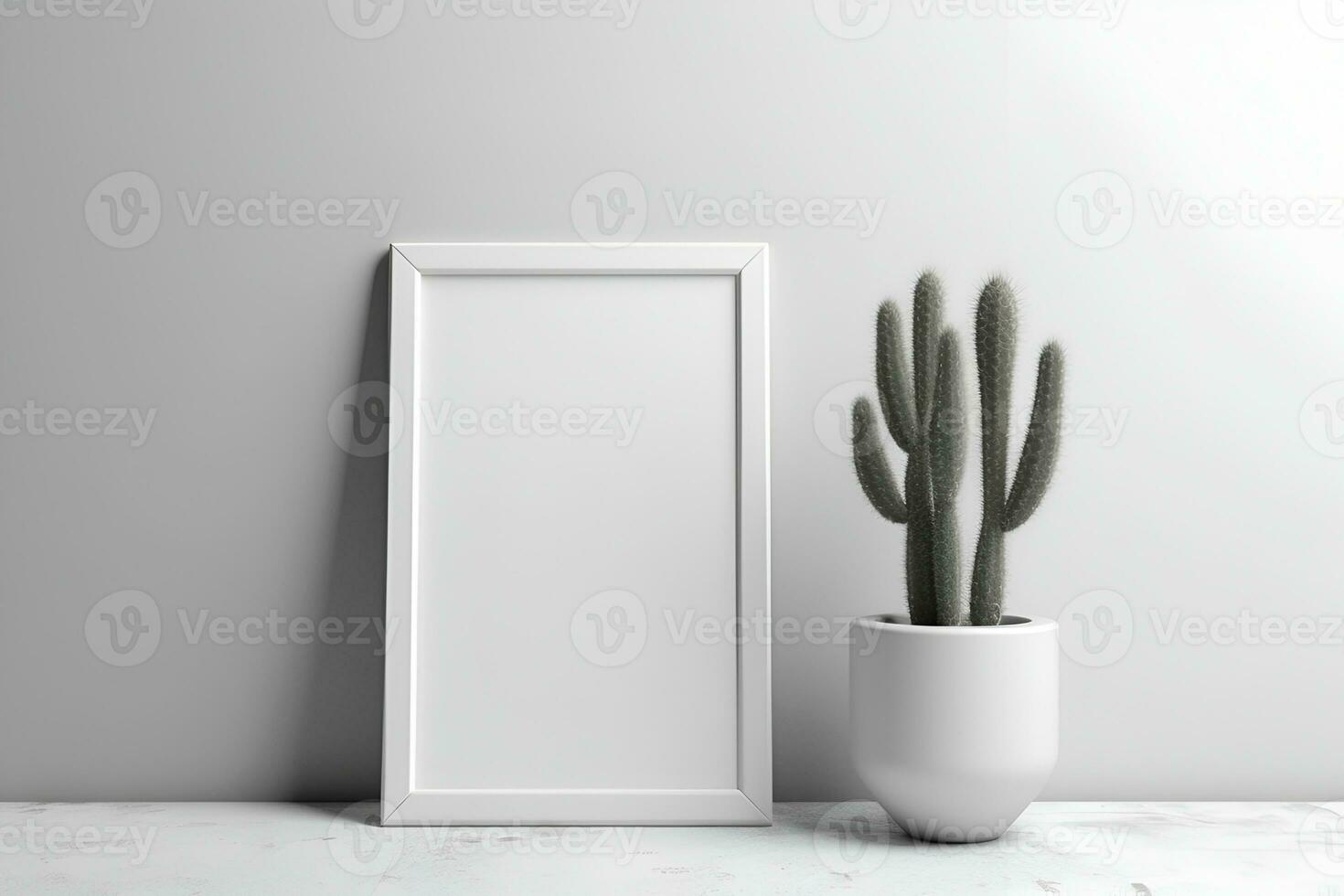 Mocup on white wall background. Empty white space for text. Advertising, design, post. Generative ai photo