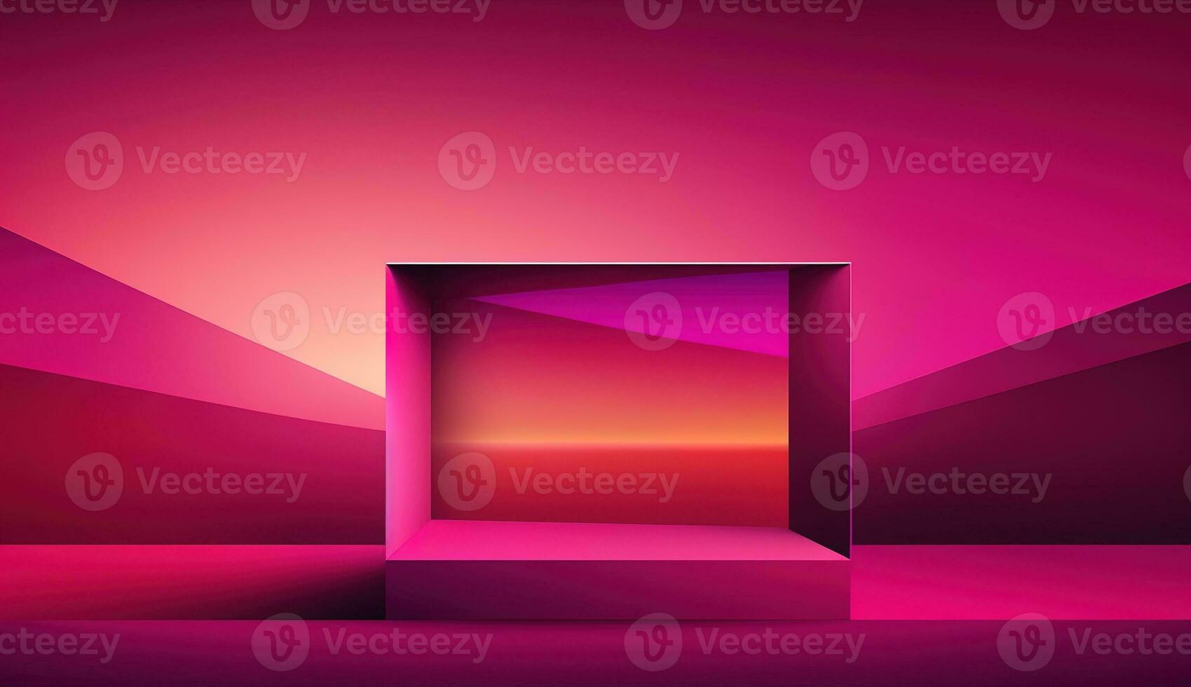 Generative AI, Beautiful gradient scene landscape with viva magenta pink color, horizontal wallpaper. Abstract studio room geometric background photo