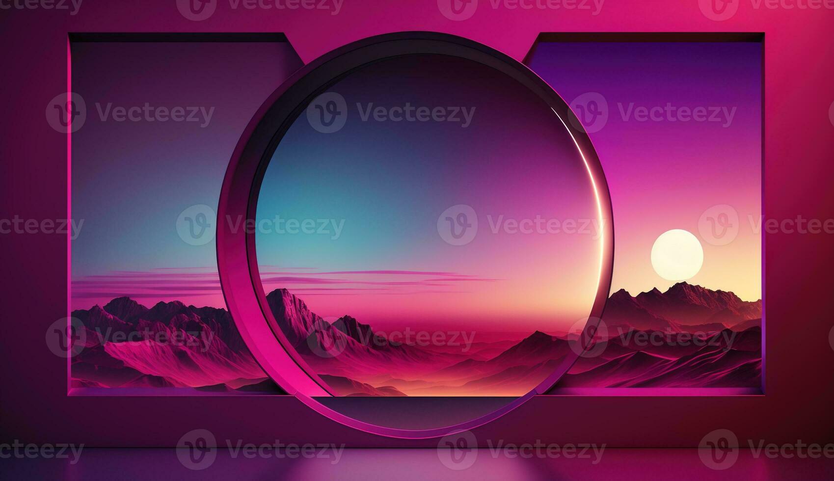 Generative AI, Beautiful gradient scene landscape with viva magenta pink color, horizontal wallpaper. Abstract studio room geometric background photo