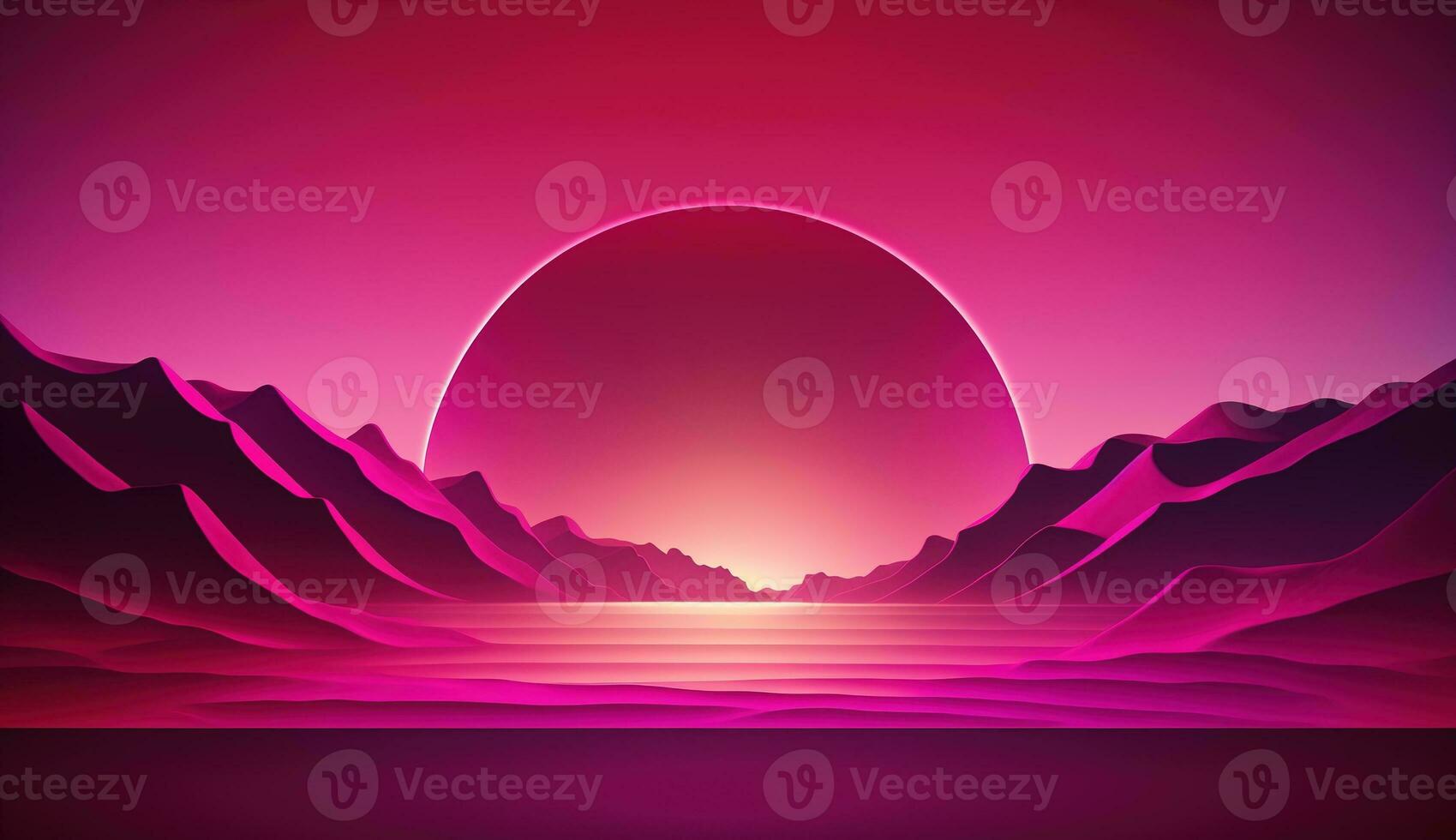 Generative AI, Beautiful gradient scene landscape with viva magenta pink color, horizontal wallpaper. Abstract studio room geometric background photo