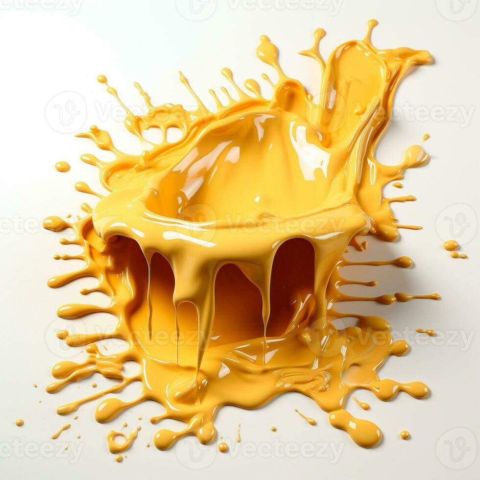 Beautiful textured golden yellow stroke isolated on white background, stroke of yellow thick paint - AI generated image photo