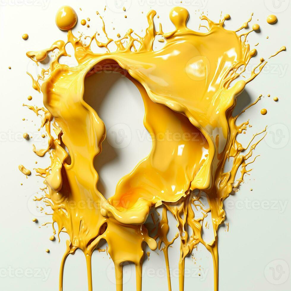 Beautiful textured golden yellow stroke isolated on white background, stroke of yellow thick paint - AI generated image photo