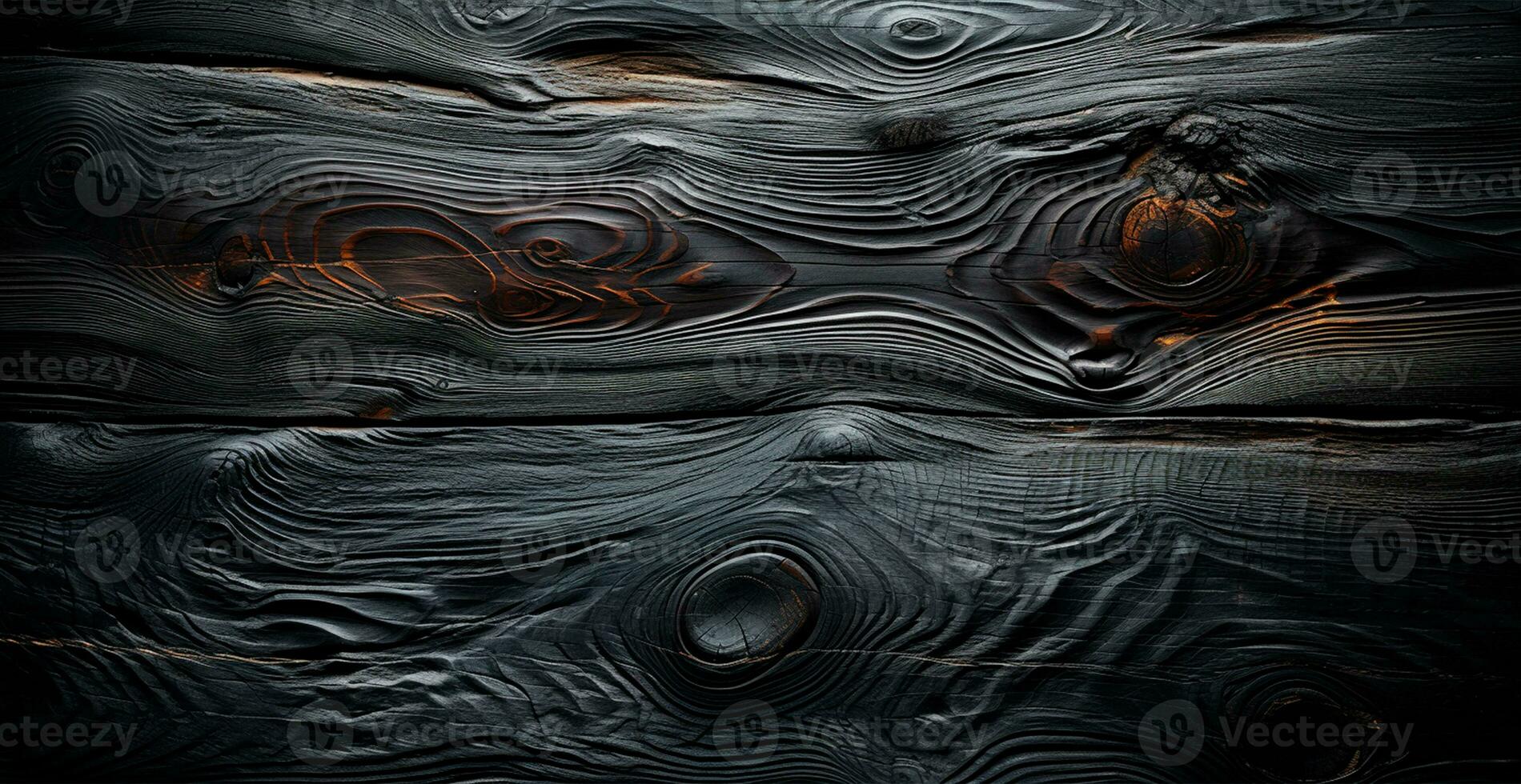 Dark burnt wood texture, black panoramic background - AI generated image photo